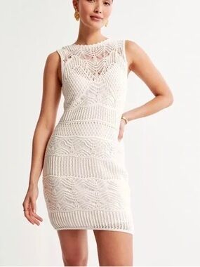Abercrombie Sleeveless White Knit Crochet Sheath Dress | medium